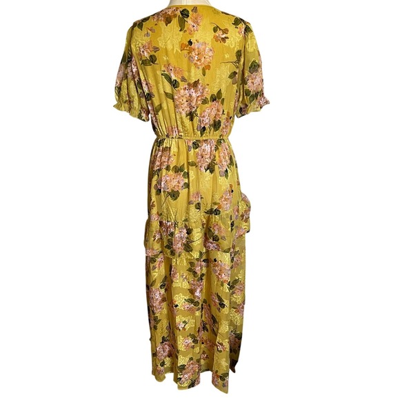 Jessakae Size XL Floral Maxi Dress Women's Sweetheart Neck Yellow Short Sleeve‎ - Picture 6 of 11